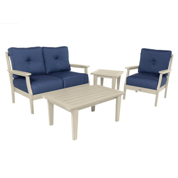 Lehigh Deep Seating 4 Piece Loveseat and Chair Set Deep Seating Highwood USA Spectrum Indigo Whitewash 