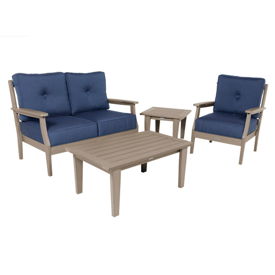 Lehigh Deep Seating 4 Piece Loveseat and Chair Set Deep Seating Highwood USA Spectrum Indigo Woodland Brown 