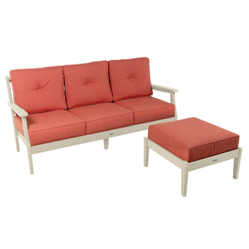 Lehigh Deep Seating 2 Piece Couch and Ottoman Set Deep Seating Highwood USA Canvas Persimmon Whitewash 