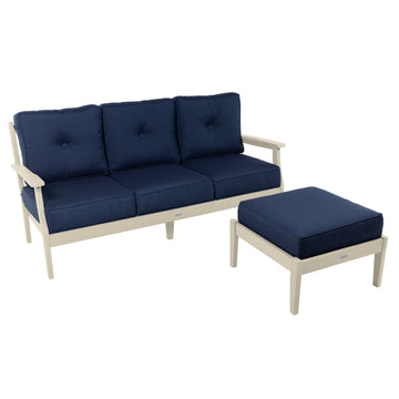 Lehigh Deep Seating 2 Piece Couch and Ottoman Set Deep Seating Highwood USA Spectrum Indigo Whitewash 