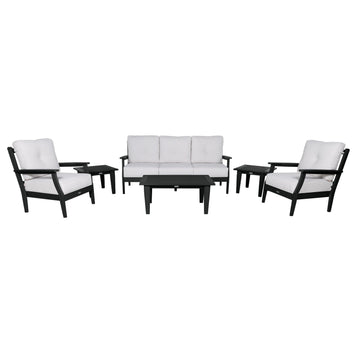 Lehigh Deep Seating 6 Piece Conversation Set Deep Seating Highwood USA Bliss Linen Black 