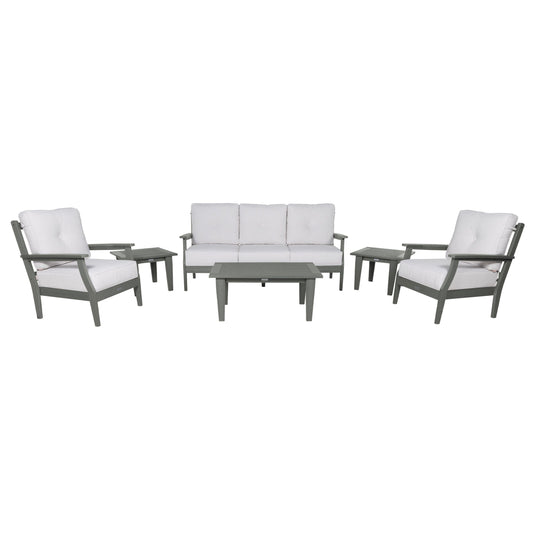 Lehigh Deep Seating 6 Piece Conversation Set Deep Seating Highwood USA Bliss Linen Coastal Teak 