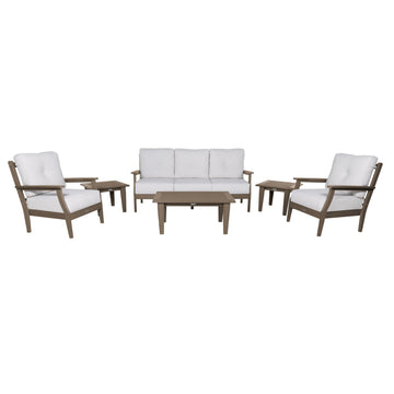 Lehigh Deep Seating 6 Piece Conversation Set Deep Seating Highwood USA Bliss Linen Woodland Brown 