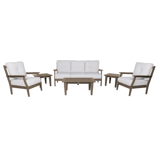 Lehigh Deep Seating 6 Piece Conversation Set Deep Seating Highwood USA Bliss Linen Woodland Brown 