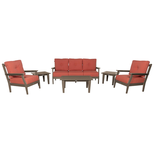 Lehigh Deep Seating 6 Piece Conversation Set Deep Seating Highwood USA Canvas Persimmon Woodland Brown 