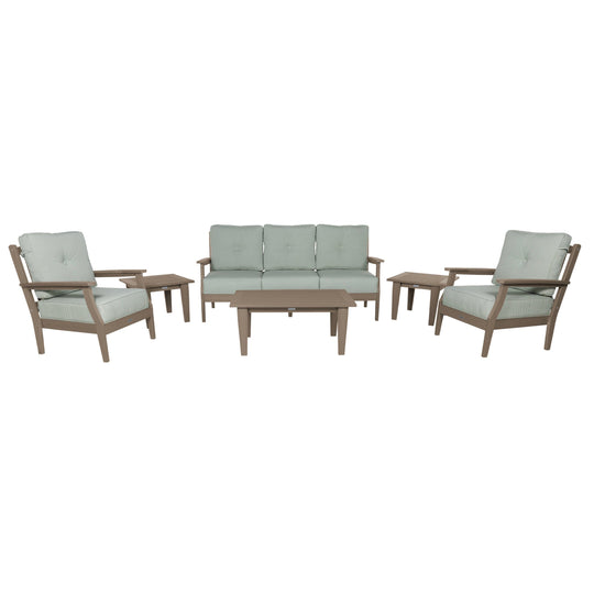 Lehigh Deep Seating 6 Piece Conversation Set Deep Seating Highwood USA Canvas Seasalt Woodland Brown 