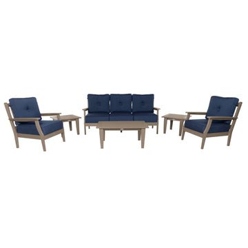 Lehigh Deep Seating 6 Piece Conversation Set Deep Seating Highwood USA Spectrum Indigo Woodland Brown 
