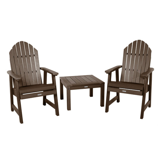 2 Hamilton Deck Chairs with Adirondack Side Table Kitted Sets Highwood USA Weathered Acorn 