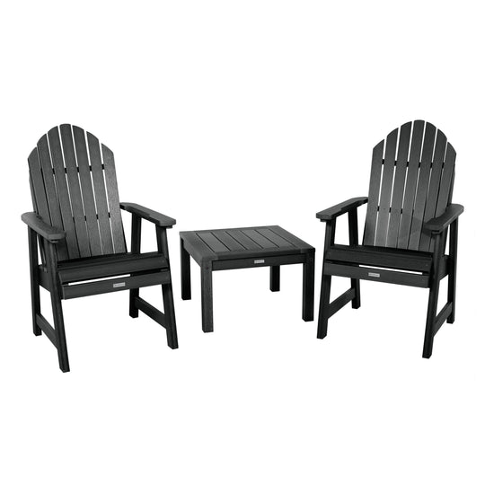 2 Hamilton Deck Chairs with Adirondack Side Table Kitted Sets Highwood USA Black 