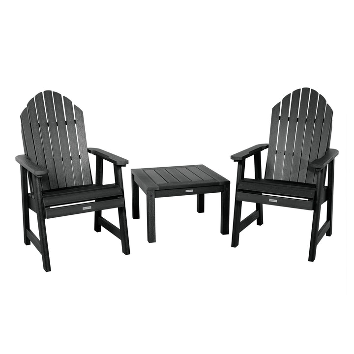 2 Hamilton Deck Chairs with Adirondack Side Table Kitted Sets Highwood USA Black 