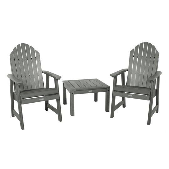 2 Hamilton Deck Chairs with Adirondack Side Table Kitted Sets Highwood USA Coastal Teak 