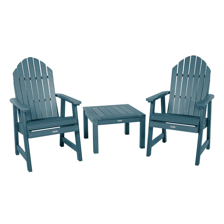 2 Hamilton Deck Chairs with Adirondack Side Table Kitted Sets Highwood USA Nantucket Blue 