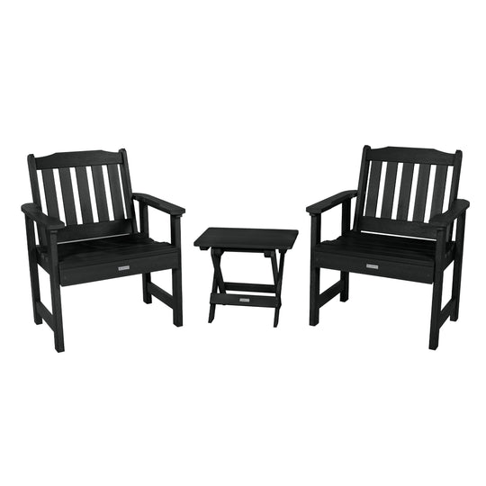 2 Lehigh Garden Chairs with Folding Adirondack Side Table Kitted Sets Highwood USA Black 