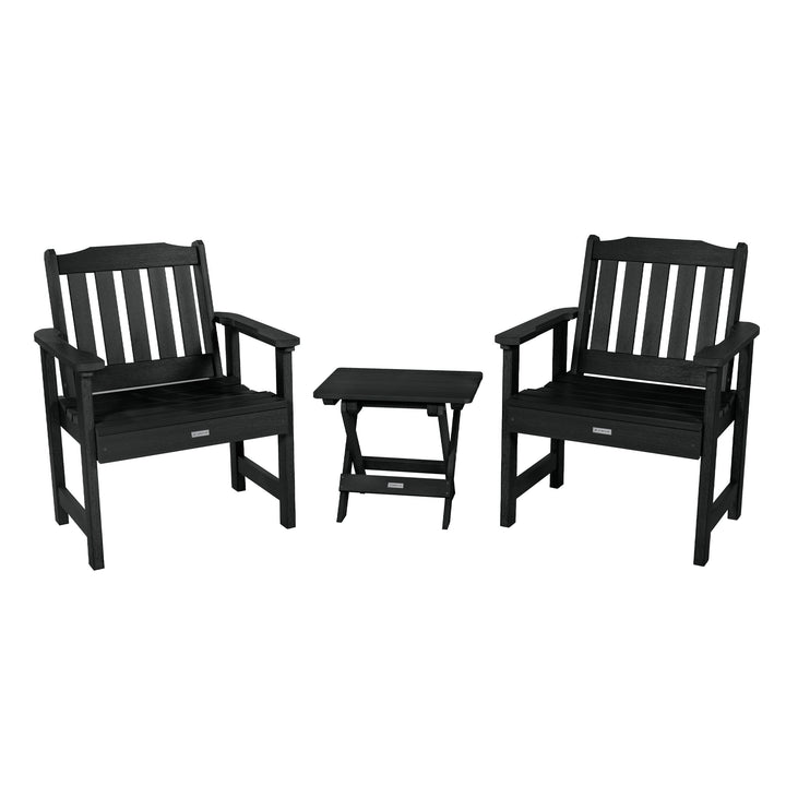 2 Lehigh Garden Chairs with Folding Adirondack Side Table Kitted Sets Highwood USA Black 