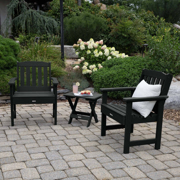 2 Lehigh Garden Chairs with Folding Adirondack Side Table Kitted Sets Highwood USA 
