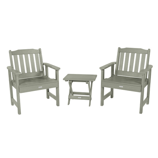 2 Lehigh Garden Chairs with Folding Adirondack Side Table Kitted Sets Highwood USA Eucalyptus 