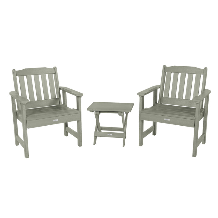 2 Lehigh Garden Chairs with Folding Adirondack Side Table Kitted Sets Highwood USA Eucalyptus 