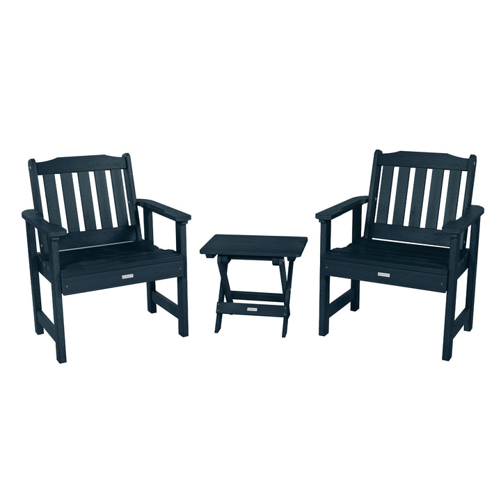 2 Lehigh Garden Chairs with Folding Adirondack Side Table Kitted Sets Highwood USA Federal Blue 