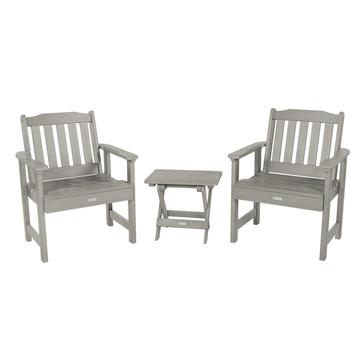 2 Lehigh Garden Chairs with Folding Adirondack Side Table Kitted Sets Highwood USA Harbor Gray 