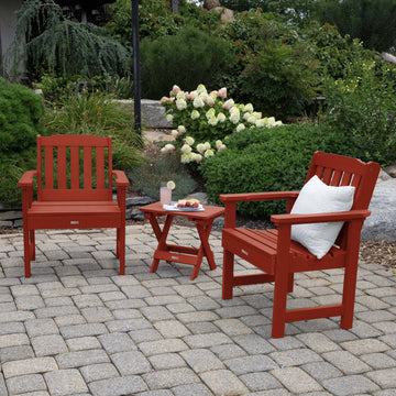 2 Lehigh Garden Chairs with Folding Adirondack Side Table Kitted Sets Highwood USA 