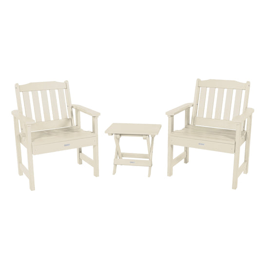 2 Lehigh Garden Chairs with Folding Adirondack Side Table Kitted Sets Highwood USA Whitewash 
