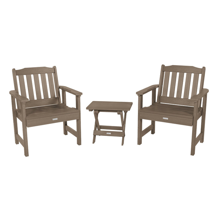2 Lehigh Garden Chairs with Folding Adirondack Side Table Kitted Sets Highwood USA Woodland Brown 