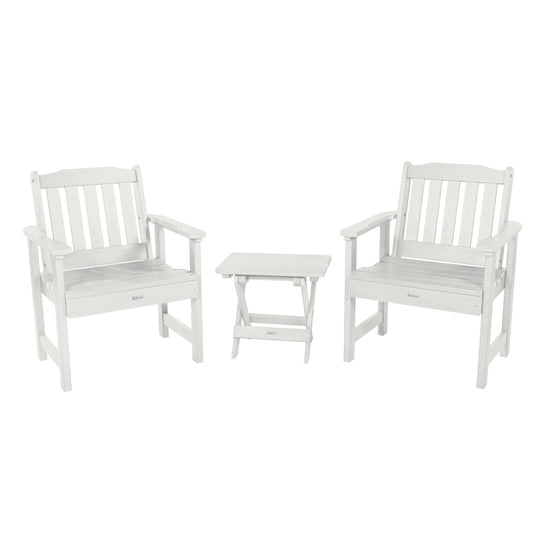 2 Lehigh Garden Chairs with Folding Adirondack Side Table Kitted Sets Highwood USA White 
