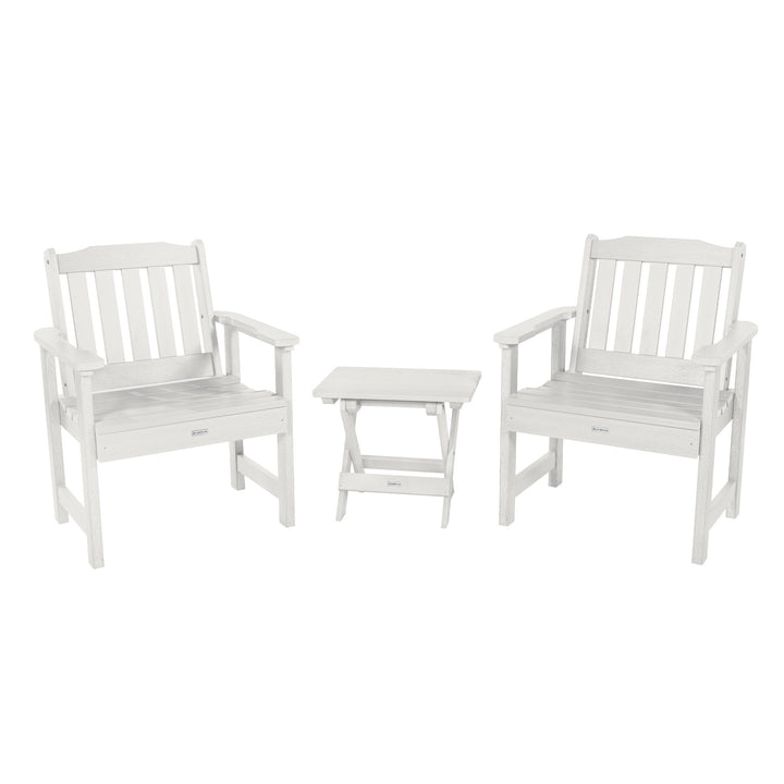 2 Lehigh Garden Chairs with Folding Adirondack Side Table Kitted Sets Highwood USA White 