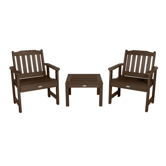 2 Lehigh Garden Chairs with 1 Square Side Table Kitted Sets Highwood USA Weathered Acorn 