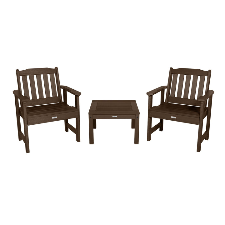 2 Lehigh Garden Chairs with 1 Square Side Table Kitted Sets Highwood USA Weathered Acorn 