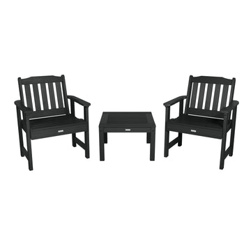 2 Lehigh Garden Chairs with 1 Square Side Table Kitted Sets Highwood USA Black 