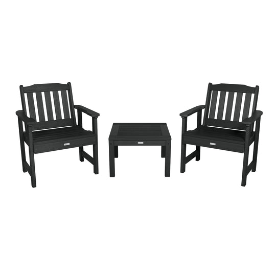 2 Lehigh Garden Chairs with 1 Square Side Table Kitted Sets Highwood USA Black 