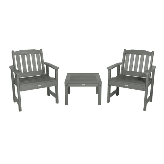 2 Lehigh Garden Chairs with 1 Square Side Table Kitted Sets Highwood USA Coastal Teak 
