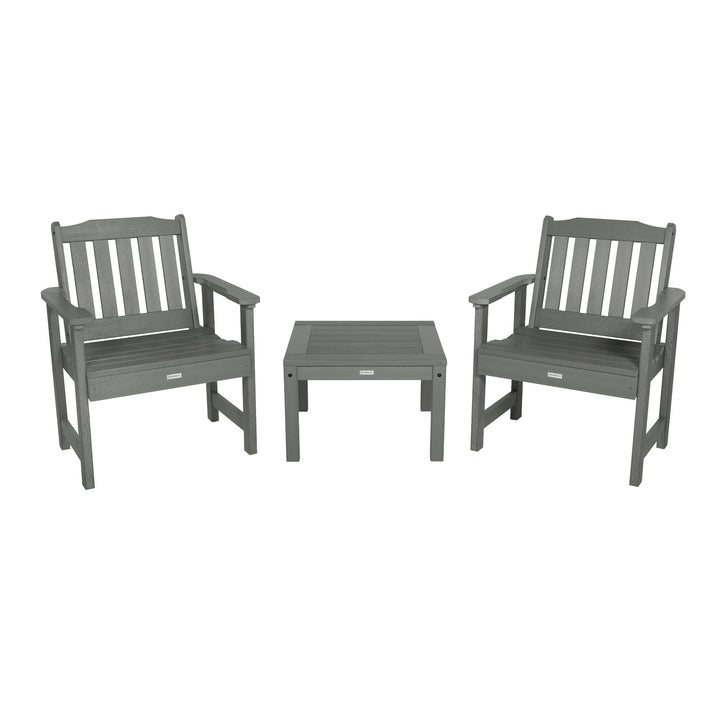 2 Lehigh Garden Chairs with 1 Square Side Table Kitted Sets Highwood USA Coastal Teak 