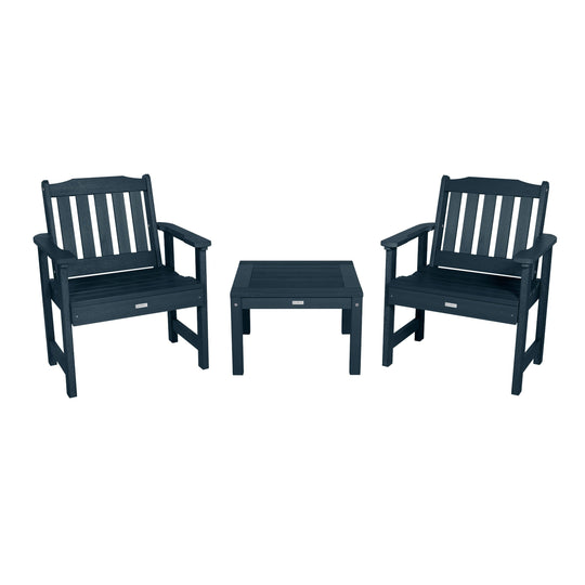 2 Lehigh Garden Chairs with 1 Square Side Table Kitted Sets Highwood USA Federal Blue 
