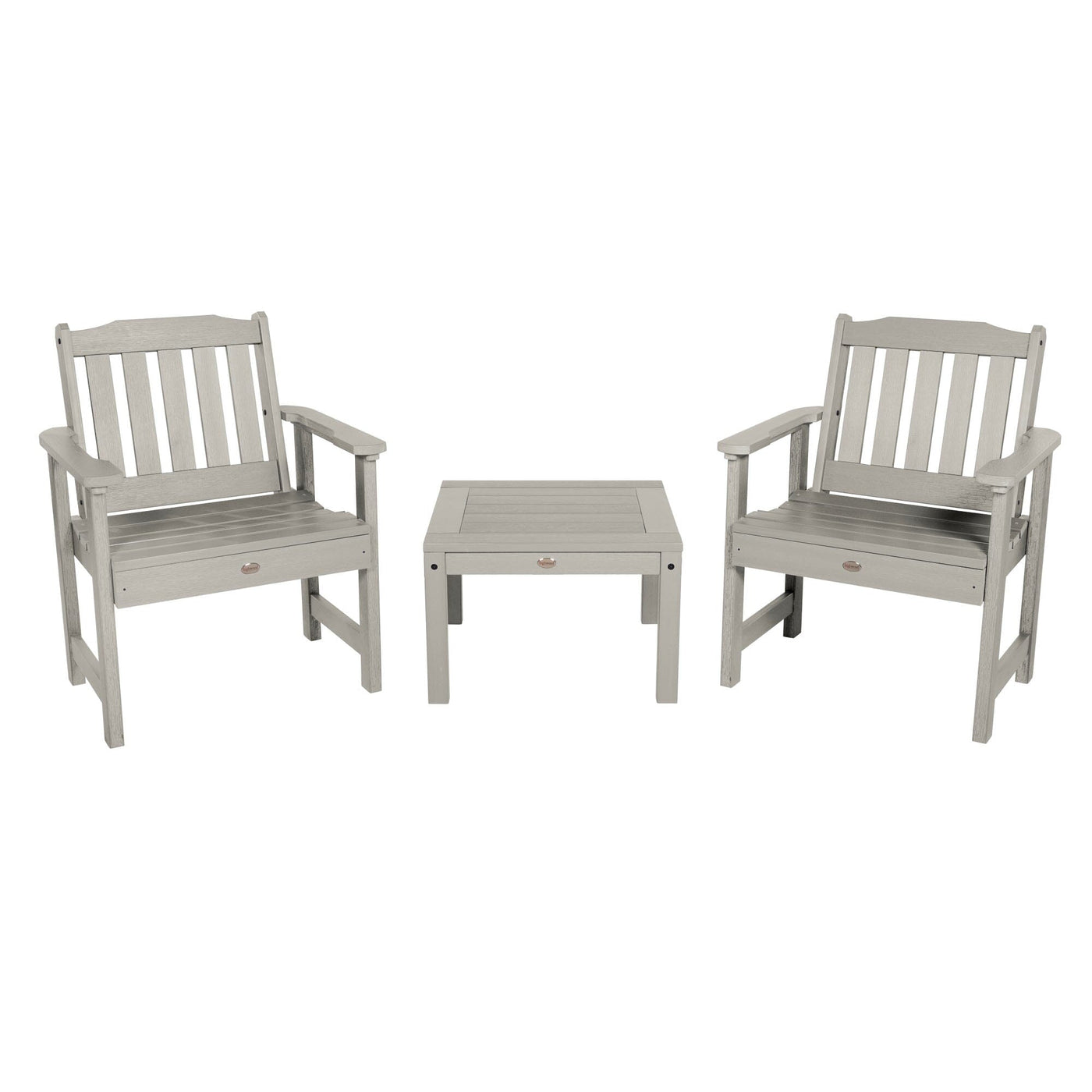 2 Lehigh Garden Chairs with 1 Square Side Table Kitted Sets Highwood USA Harbor Gray 