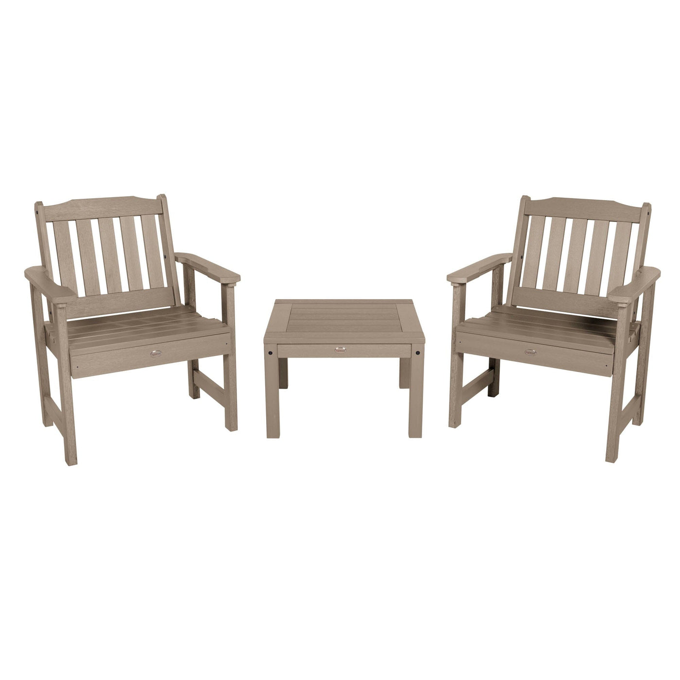 2 Lehigh Garden Chairs with 1 Square Side Table Kitted Sets Highwood USA Woodland Brown 