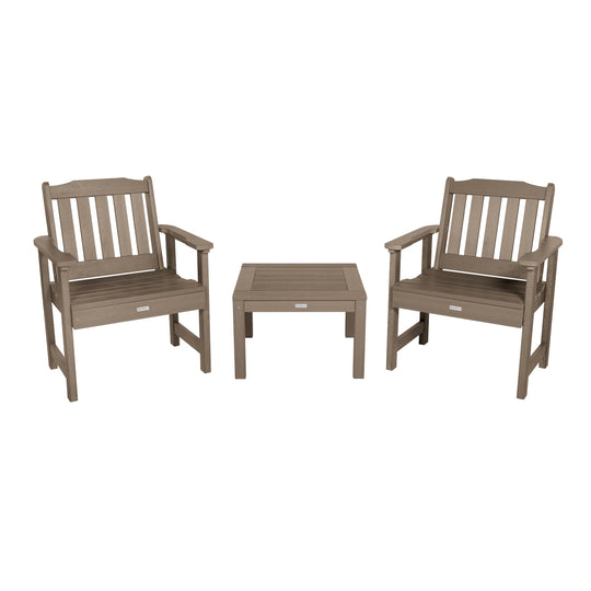 2 Lehigh Garden Chairs with 1 Square Side Table Kitted Sets Highwood USA Woodland Brown 