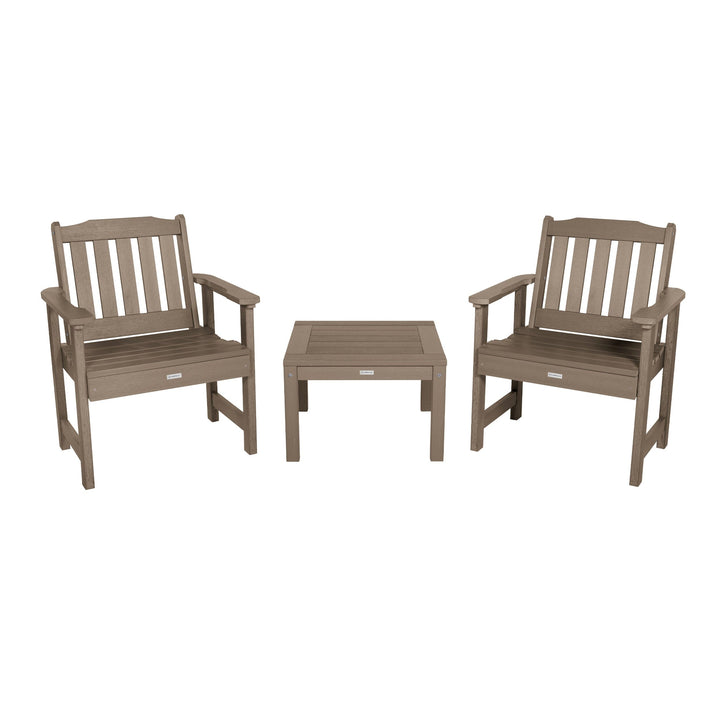 2 Lehigh Garden Chairs with 1 Square Side Table Kitted Sets Highwood USA Woodland Brown 