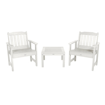 2 Lehigh Garden Chairs with 1 Square Side Table Kitted Sets Highwood USA White 