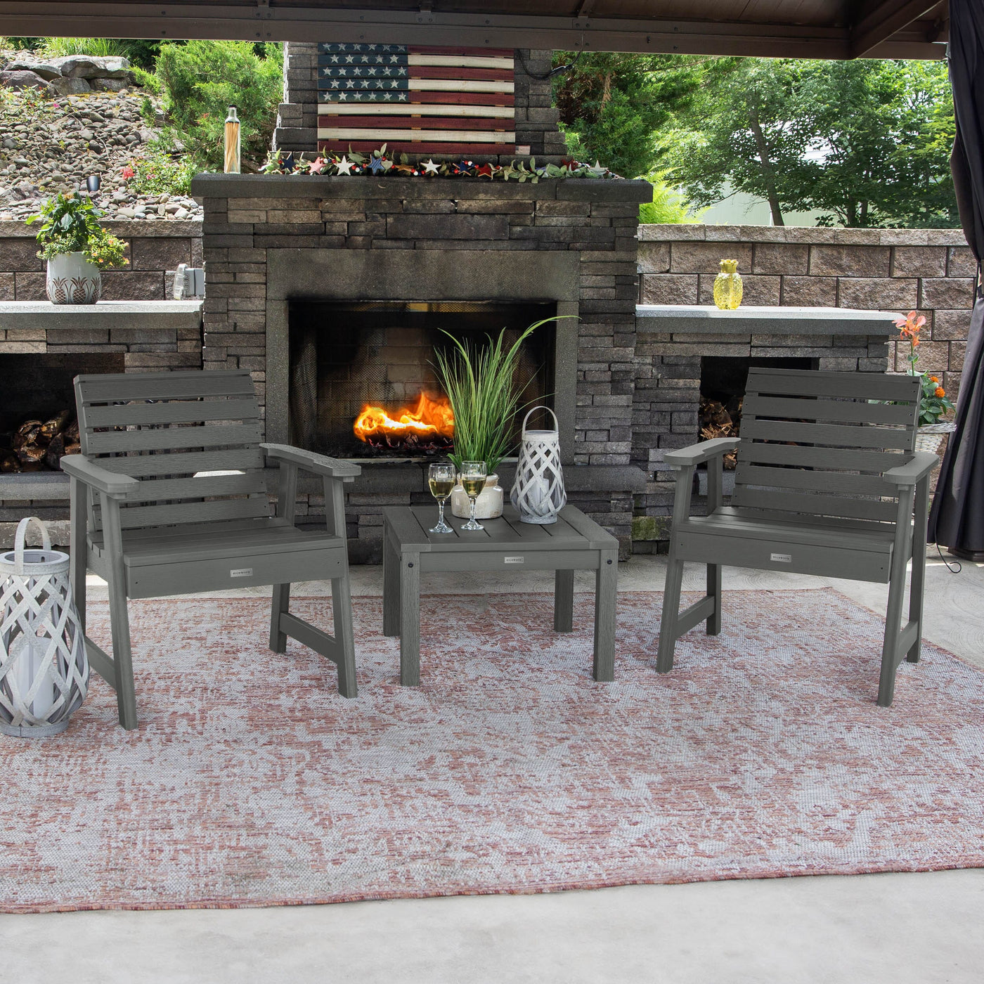 2 Weatherly Garden Chairs with Square Side Table Kitted Sets Highwood USA 