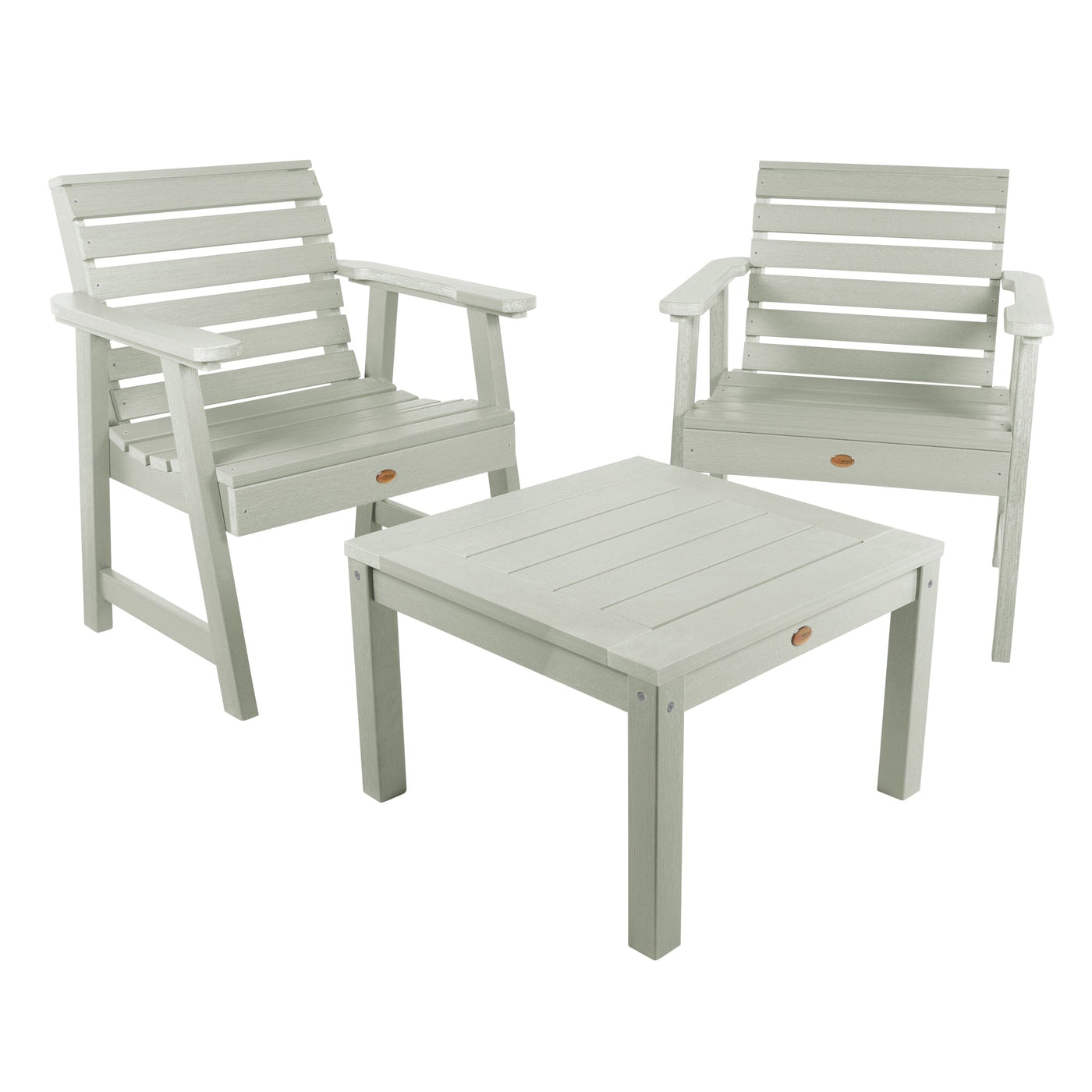 2 Weatherly Garden Chairs with Square Side Table Kitted Sets Highwood USA Eucalyptus 