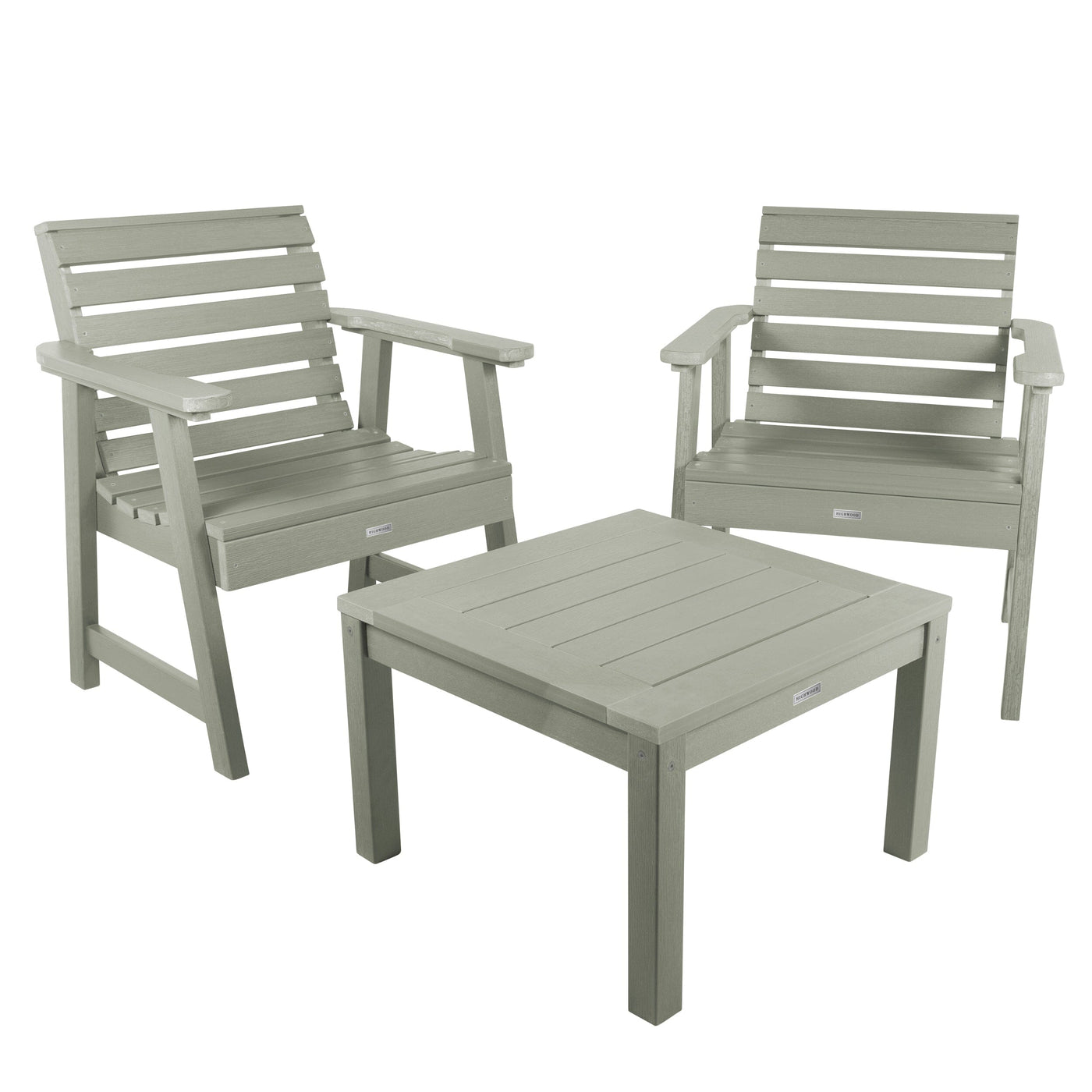 2 Weatherly Garden Chairs with Square Side Table Kitted Sets Highwood USA Eucalyptus 