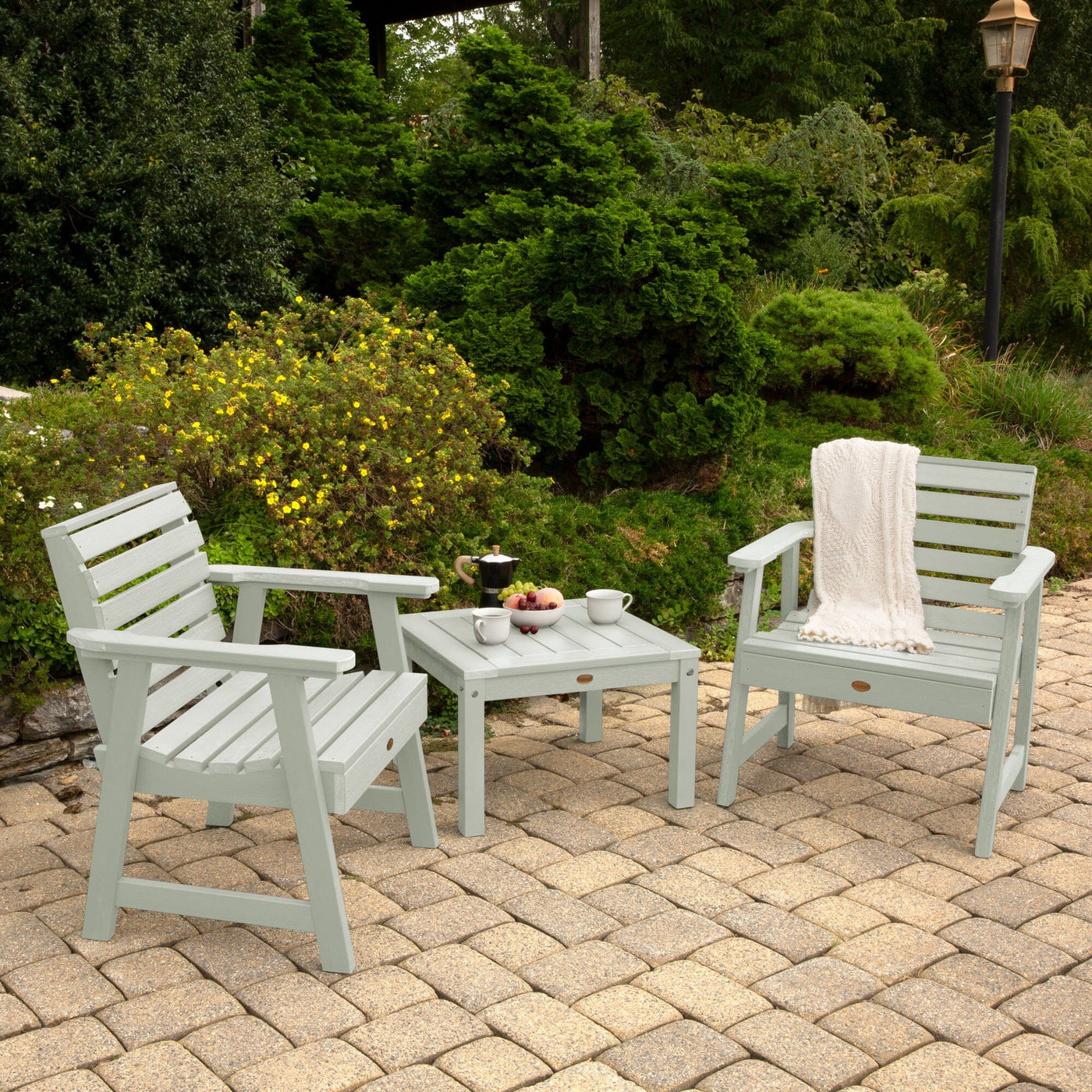 2 Weatherly Garden Chairs with Square Side Table Kitted Sets Highwood USA 