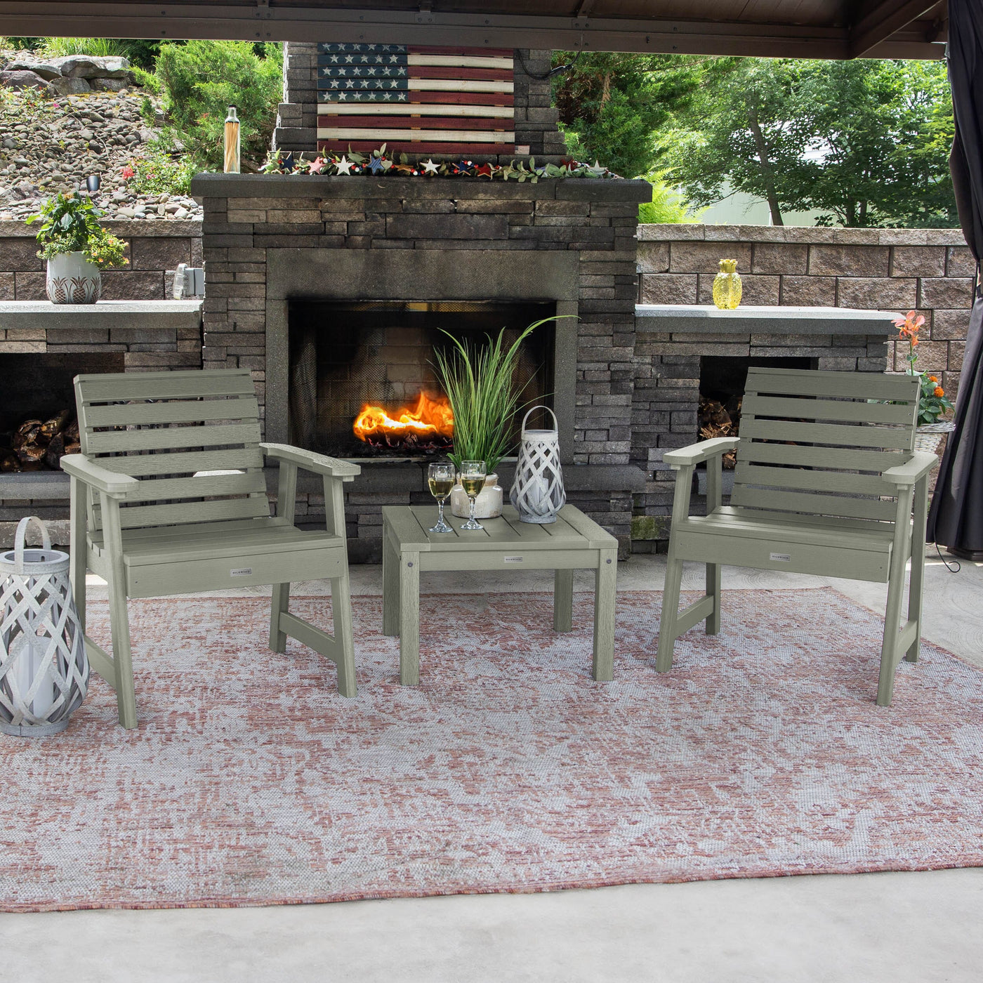 2 Weatherly Garden Chairs with Square Side Table Kitted Sets Highwood USA 