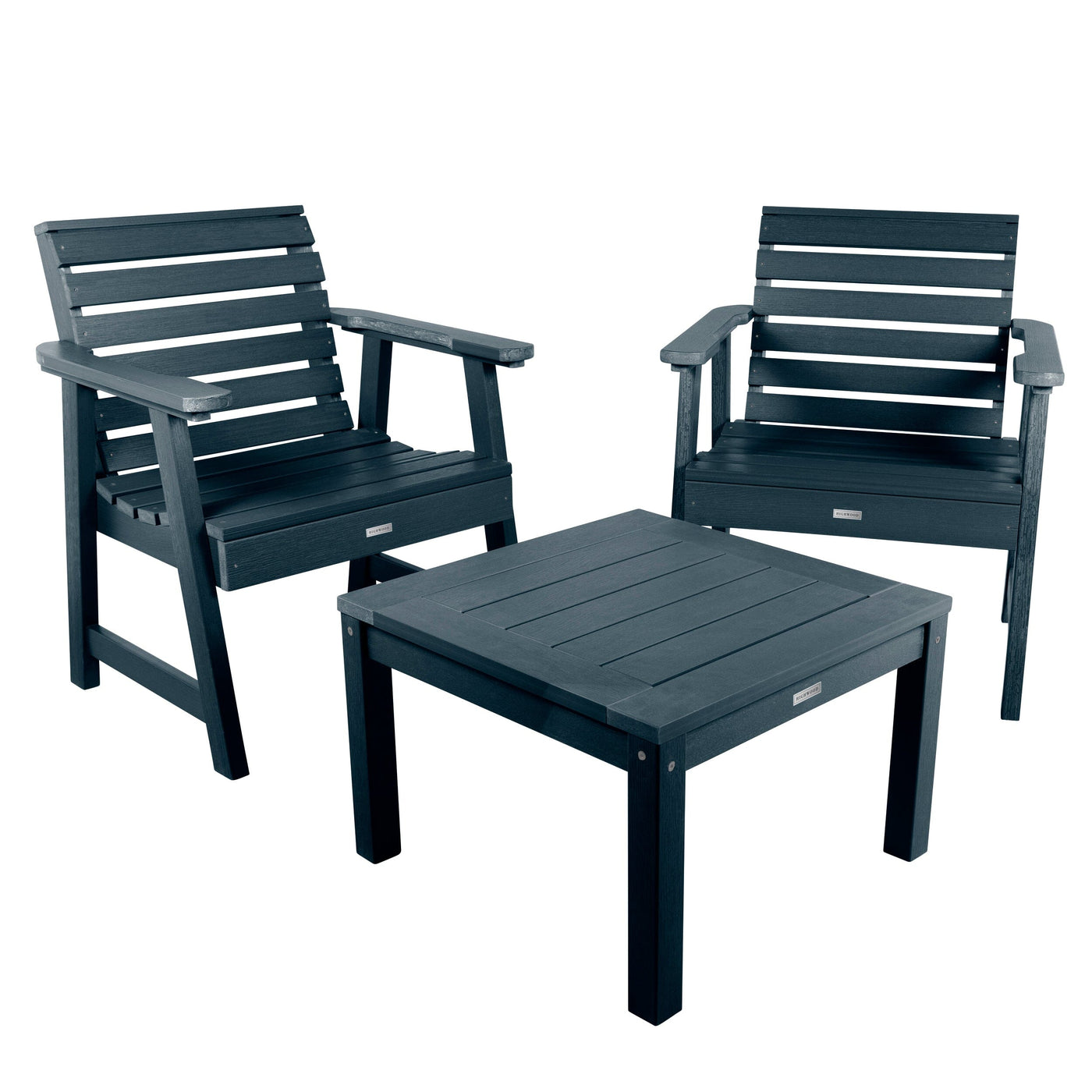 2 Weatherly Garden Chairs with Square Side Table Kitted Sets Highwood USA Federal Blue 