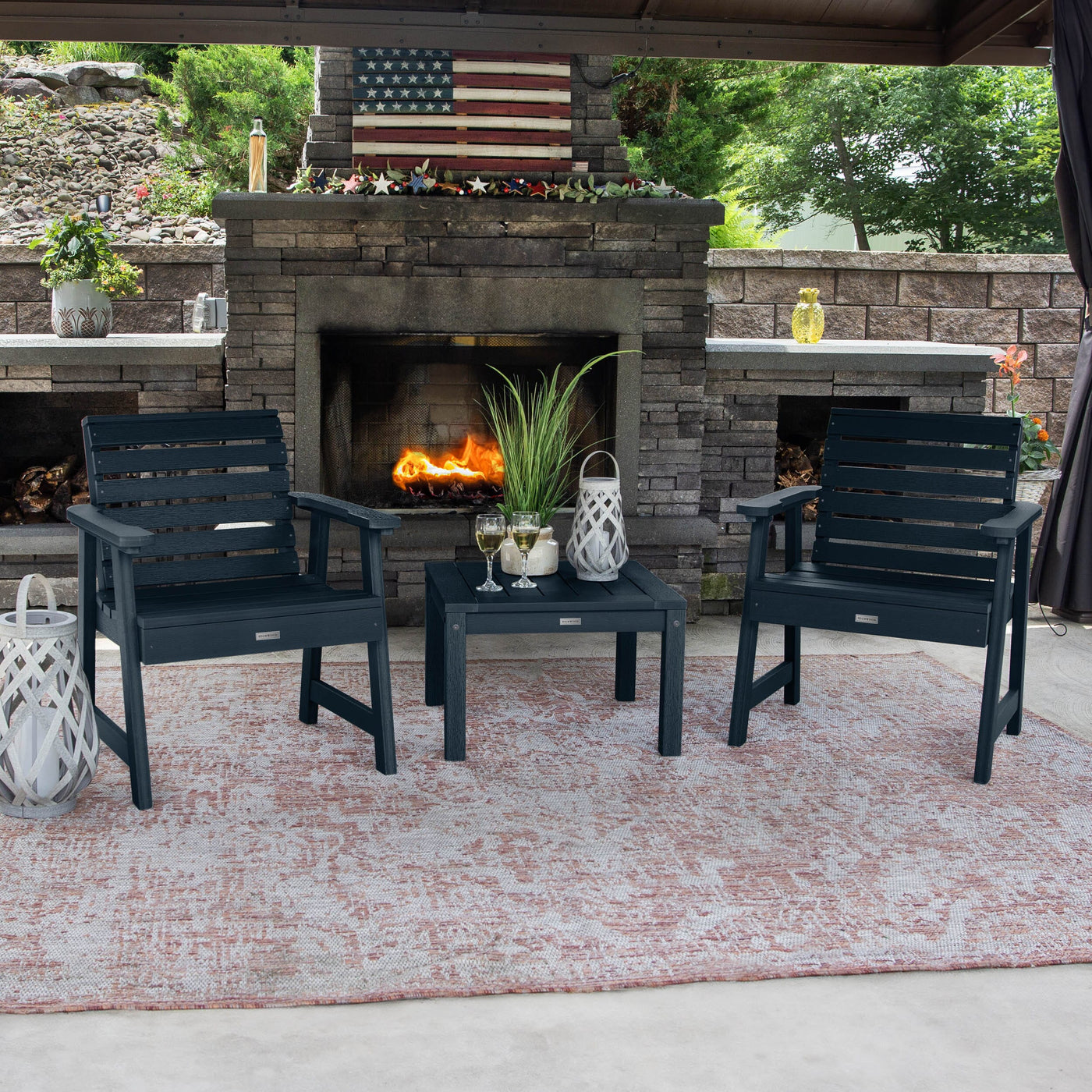 2 Weatherly Garden Chairs with Square Side Table Kitted Sets Highwood USA 