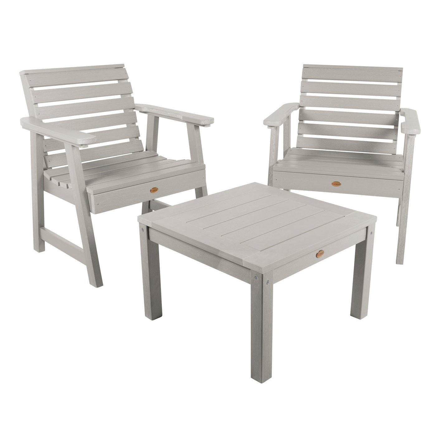 2 Weatherly Garden Chairs with Square Side Table Kitted Sets Highwood USA Harbor Gray 