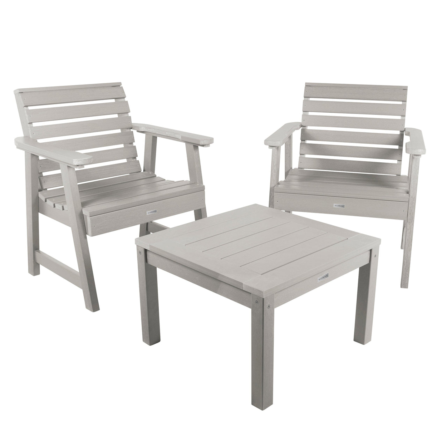 2 Weatherly Garden Chairs with Square Side Table Kitted Sets Highwood USA Harbor Gray 