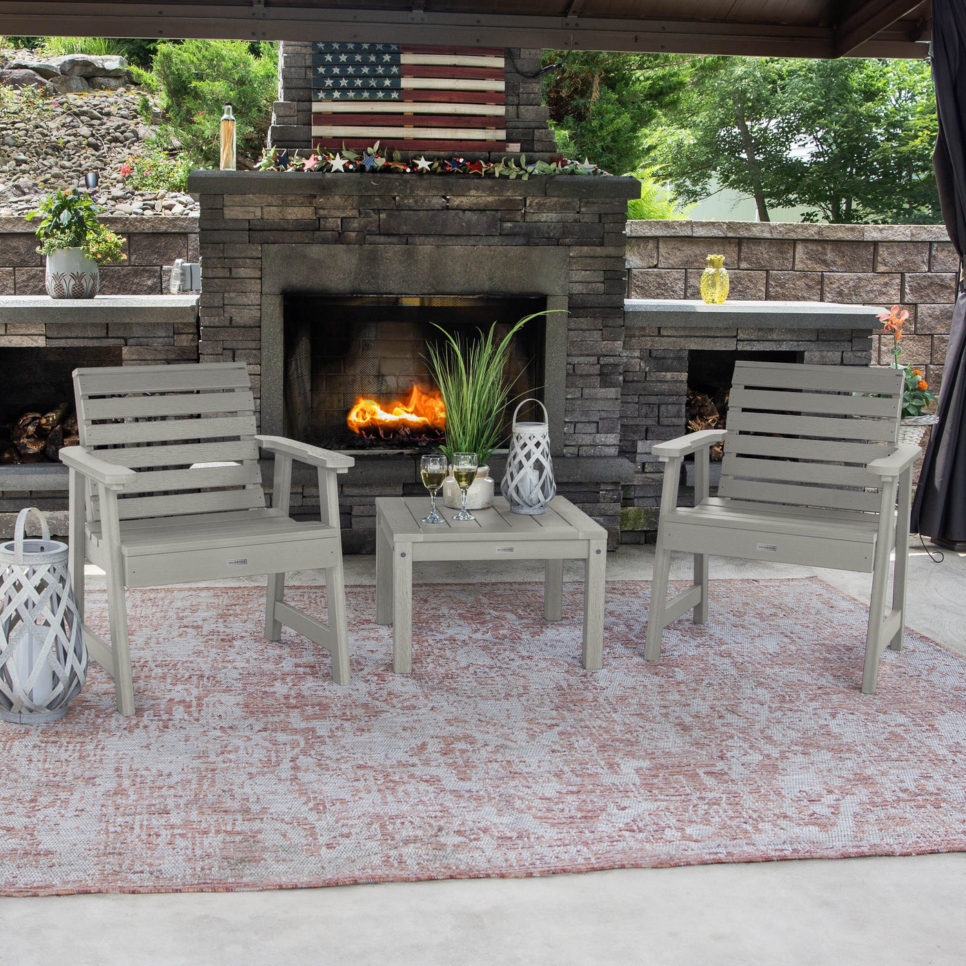 2 Weatherly Garden Chairs with Square Side Table Kitted Sets Highwood USA 